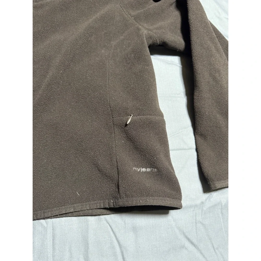 NY Jeans Fleece Jacket Womens Small Brown Good Full Zip Mock Neck Pockets